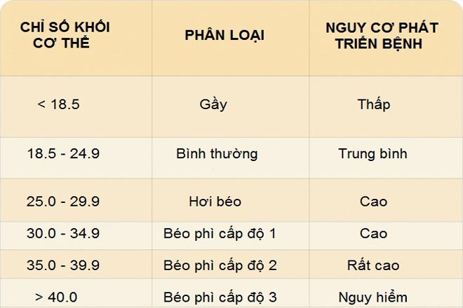 Bảng đánh giá mức độ gầy béo